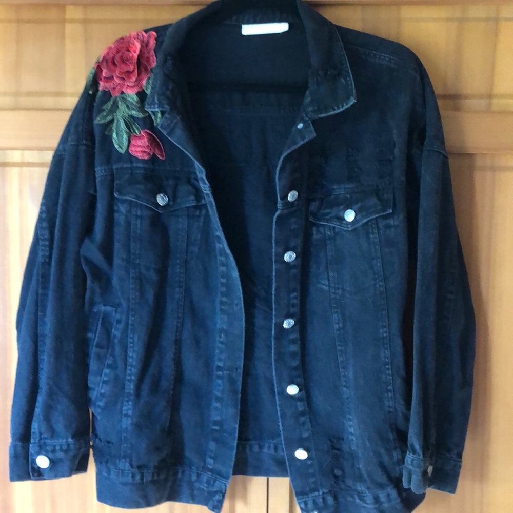 Embroidered rose denim jacket